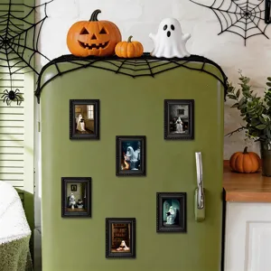 Halloween ghost wooden photo frame fridge magnets, vintage magnetic home decor stickers.