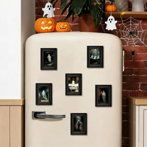 Halloween ghost refrigerator magnets set, vintage style small framed decorative pictures.