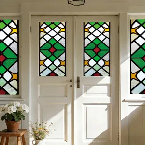 Stained glass window film static cling decorative door sticker with geometric pattern.