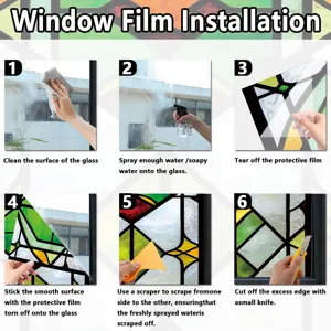 Detailed step-by-step installation guide images for window glass film decoration use.