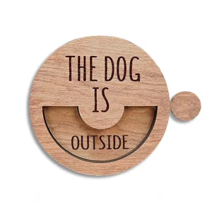 Wooden magnetic pet status sign dog reminder door hanger funny home decor accessory.