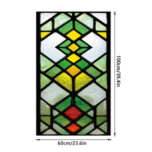 Stained glass window film, geometric static cling glass sticker for home decor, 100x60cm