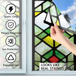 Stained glass window privacy film with static cling design, decorative mosaic glass sticker.