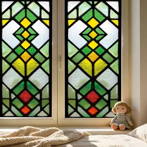 Stained glass window film decorative privacy static cling geometric green yellow sticker
