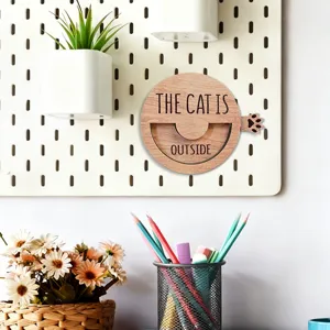 Wooden cat status indicator sign, cute rotating pet reminder board for home wall decor.