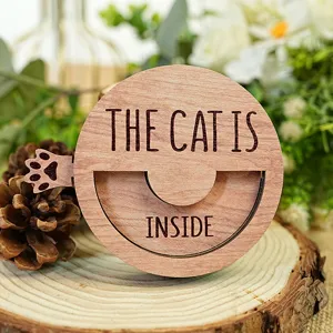 Wooden magnetic rotating pet status sign cat is inside funny wooden home decor gift