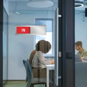 Office sliding door status sign, acrylic magnetic vacant occupied indicator for meeting room.
