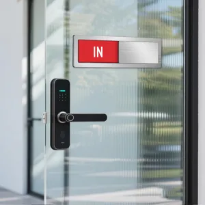 Acrylic office sliding door status indicator sign for meeting room and privacy management use.