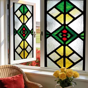 Decorative window glass film sticker featuring geometric stained glass design for home decor.