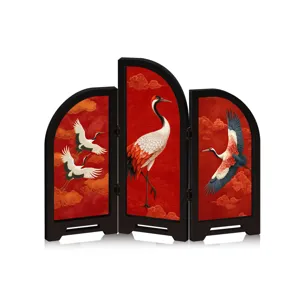 Exquisite detail of the Chinese style mini acrylic folding screen featuring elegant crane art.