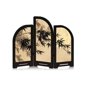 Miniature Chinese style 3-panel folding screen desktop decoration with ink bamboo art.