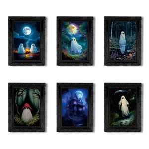 Halloween Geist Kühlschrankmagnet Set, dekorativer Retro schwarzer Rahmen Magnetaufkleber