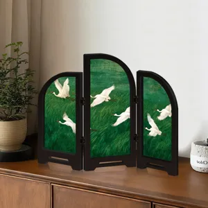 Mini Chinese style folding screen acrylic desktop ornament crane art home decor display gift