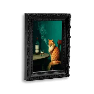 Vintage 3D Katzen Kühlschrankmagnet mit schwarzem Rahmen, lustige rauchende Katze Notiz.