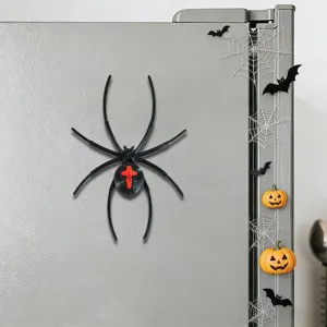 3D spider fridge magnet for Halloween decoration, spooky black plastic magnetic sticker.