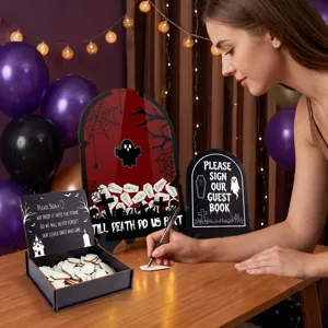 Halloween wedding guest book drop top frame set alternative wooden coffin sign party decor.