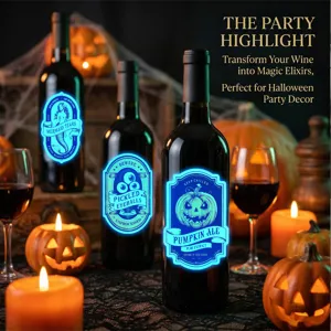Autocollants de bouteille de vin lumineuses d'Halloween étiquettes fluorescentes déco détail