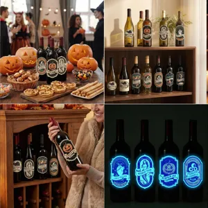 Autocollants de bouteille de potion d'Halloween lumineux étiquettes de vin vintage décor.