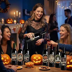 Autocollants de bouteille de potion d'Halloween, etiquettes retro pour decoration de fete.