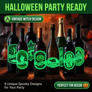 Halloween Autocollants De Bouteille De Potion Lumineux Dans Le Noir PVC Imperméable Effrayant Sorcière DécalcomANIES Pour Bouteille De Vin Décoration De Fête