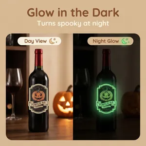 Autocollant de bouteille Halloween lumineux, étiquette citrouille fluorescente pour décoration.