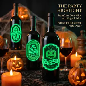 Autocollants de bouteille lumineux d'Halloween, étiquettes fluorescentes décoratives pour fête.