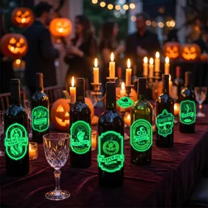 Halloween étiquettes de bouteille phosphorescentes autocollants de potion effrayants deco