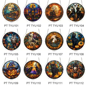 Halloween vidriera acrilico colgante atrapasol ventana panel decoracion gotica espeluznante