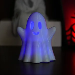 Nahaufnahme eines leuchtenden blauen Geist-Figur, perfekte Halloween-Party-Tischdeko.