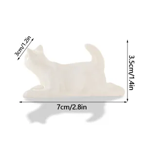Detailed view of a cute 3D white cat magnetic refrigerator sticker with size dimensions.