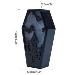 Halloween black coffin LED light pendant with castle cutout, spooky party decor 10cm