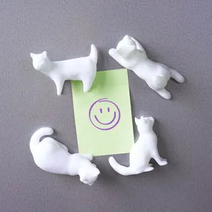 3D cute white cat magnetic fridge stickers set, perfect for home kitchen refrigerator decoration.
