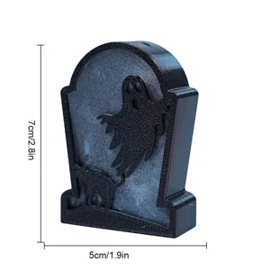 Halloween LED light tombstone ornament, 3D printed ghost and cat spooky party decor.