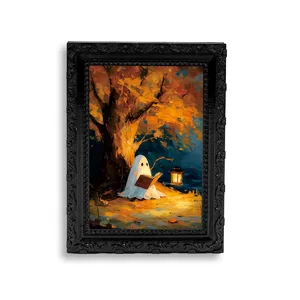 Halloween Ghost Magnetic Refrigerator Magnet Photo Frame Vintage Black Carved Frame Festive Home Decor