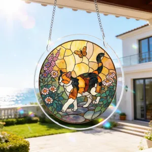 Acrylic stained glass cat suncatcher hanging ornament for window garden home decor detail