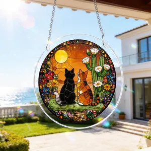 Acrylic stained glass cat suncatcher hanging window ornament for home decor and sunset view