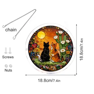Acrylic cat stained glass suncatcher window hanging with chain screws 18.8cm decor