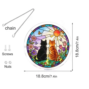 Acrylic stained glass cat suncatcher window hanging pendant decoration with chain set 18.8cm