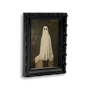 Cadre photo aimanté réfrigérateur fantôme 3D Halloween au style vintage pour décoration effrayante.