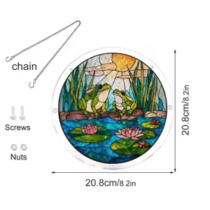 Acrylic stained glass frog suncatcher window hanging decor with chain and screws set detail