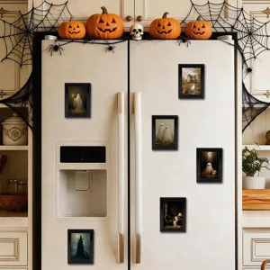 Halloween 3D ghost magnetic fridge sticker photo frames set for holiday kitchen decor.