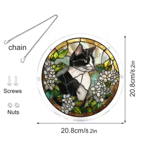 Acrylic black and white cat suncatcher window hanging with chain and screws 20.8cm