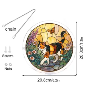 Acrylic stained glass cat suncatcher pendant window hanging home decor with chain 20.8cm