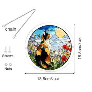 Stained glass style cat acrylic suncatcher window hanging with chain and screws 18.8cm