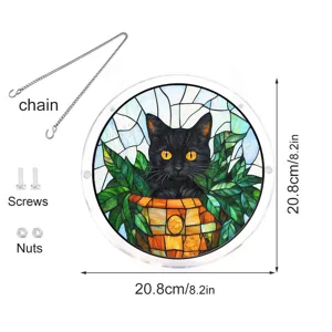 Acrylic stained glass black cat suncatcher window hanging plaque with chain and screws 20.8cm