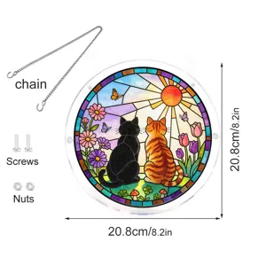 Acrylic cat suncatcher window hanging with chain and screws, 20.8cm stained glass decor.