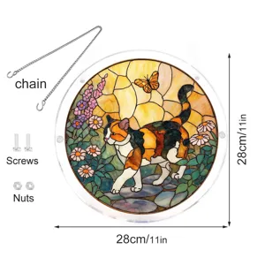 Acrylic stained glass cat suncatcher window hanging pendant with chain and screws 28cm