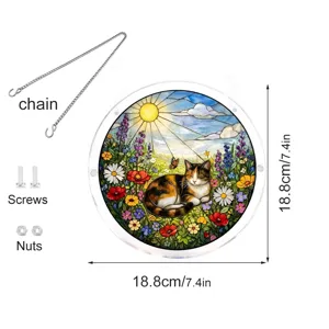Acrylic cat suncatcher window hanging with chain and screws 18.8cm floral home decor