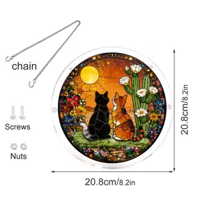 Round acrylic cat suncatcher window hanging panel with chain and screws size 20.8cm