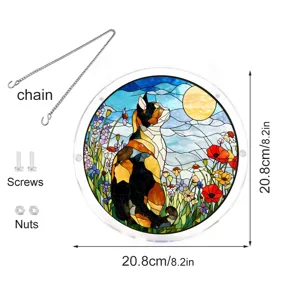 Stained glass cat suncatcher acrylic window hanging decor with chain and screws 20.8cm